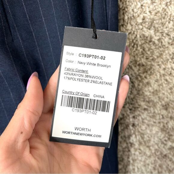 Worth New York Pants Women’s 2 Navy Blue Knit Pin Striped Flare Dress Pants NWT - Picture 4 of 6